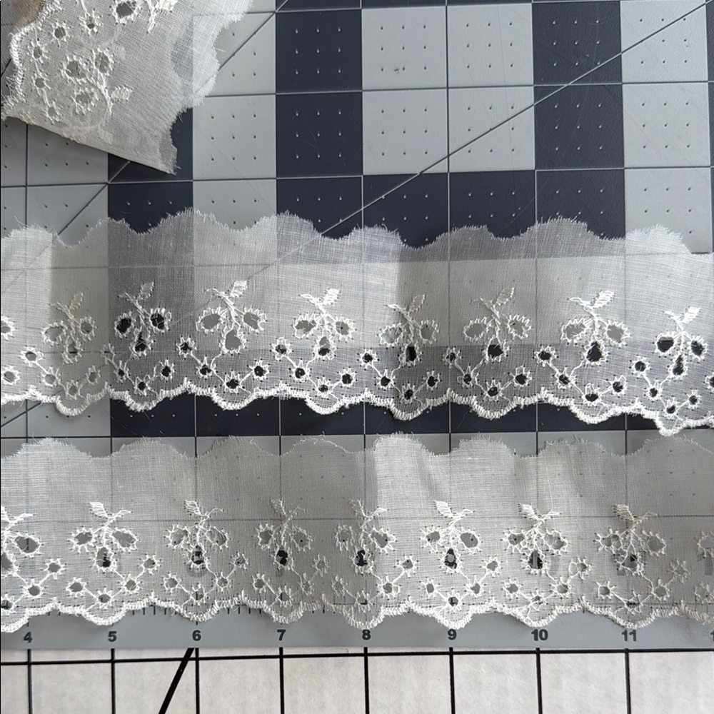 Antique Ecru Eyelet Embroidered Organdy Trim – 2⅔ Yards, 2” Wide